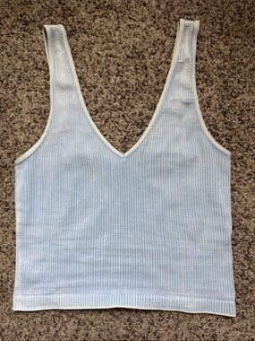 Ribbed V-Neck Tank Top - Light Blue